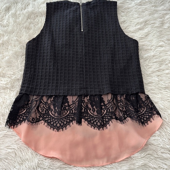 Anthropologie Greylin Black Textured Top with Pink Lace Hem Size S - Picture 10 of 15